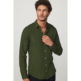Tudors Slim Fit Uzun Kollu Dar Kesim Dökümlü Viskon Şık Erkek Haki Gömlek