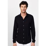 Tudors Slim Fit Uzun Kollu Dar Kesim Dökümlü Viskon Şık Erkek Siyah Gömlek