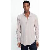 Tudors Slim Fit Uzun Kollu Dar Kesim Dökümlü Viskon Şık Erkek Taş Gömlek