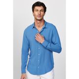 Tudors Slim Fit Uzun Kollu Dar Kesim Dökümlü Viskon Şık Indigo Erkek Gömlek