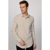 Tudors Slim Fit Uzun Kollu Dar Kesim Dökümlü Viskon Şık Taş Rengi Erkek Gömlek