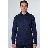 TUDORS Slim Fit Uzun Kollu Dar Kesim Fleto Tek Cep Armürlü Pamuklu Gömlek, S, DR240069-4000, Lacivert, Erkek