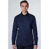Tudors Slim Fit Uzun Kollu Dar Kesim Fleto Tek Cep Armürlü Pamuklu Lacivert Erkek Gömlek - XL