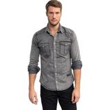 TUDORS Slim Fit Uzun Kollu Dar Kesim Gündelik Denim Kot Gömlek, XXL, DR210033-700, Antrasit, Erkek