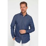 TUDORS Slim Fit Uzun Kollu Dar Kesim İtalyan Yaka Denim Gömlek, M, DR240074-2222, Lacivert, Erkek