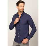 TUDORS Slim Fit Uzun Kollu Düğmeli Yaka Kışlık Yün Viskon Düz Gömlek, S, DR230001-303, Lacivert, Erkek