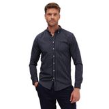 TUDORS Slim Fit Uzun Kollu Düğmeli Yaka Pamuklu Çizgili Gömlek, L, DR220098-462, Lacivert, Erkek