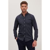 Tudors Slim Fit Uzun Kollu Düğmeli Yaka Pamuklu Kolay Ütü Çizgili Erkek Gömlek - Lacivert