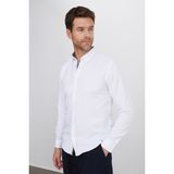 Tudors Slim Fit Uzun Kollu Düğmeli Yaka Pamuklu Kolay Ütü Düz Erkek Gömlek - 2XL - Beyaz
