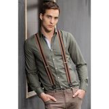 Tudors Slim Fit Uzun Kollu Düğmeli Yaka Pamuklu Kolay Ütü Düz Erkek Gömlek - Haki