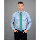 Tudors Slim Fit Uzun Kollu Düz Ince Pamuk Saten Erkek Mavi Gömlek