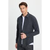 TUDORS Slim Fit Uzun Kollu Düz Kışlık Oduncu Gömlek, S, DR250020, Koyu Gri, Erkek