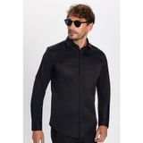 Tudors Slim Fit Uzun Kollu Gizli Pat Sırtı Körüklü Düz Siyah Erkek Gömlek - 2XL