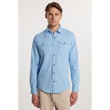 Tudors Slim Fit Uzun Kollu Gündelik Denim Kot Erkek Mavi Gömlek - 2XL