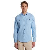 Tudors Slim Fit Uzun Kollu Gündelik Denim Kot Erkek Mavi Gömlek - XL