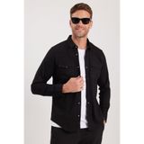Tudors Slim Fit Uzun Kollu Gündelik Denim Kot Erkek Siyah Gömlek