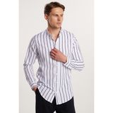 Tudors Slim Fit Uzun Kollu Hakim Yaka Pamuklu Kolay Ütü Çizgili Erkek Beyaz Gömlek - XL