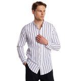 TUDORS Slim Fit Uzun Kollu Hakim Yaka Pamuklu Kolay Ütü Çizgili Gömlek, M, DR210132-410, Beyaz, Erkek