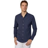 TUDORS Slim Fit Uzun Kollu Hakim Yaka Pamuklu Kolay Ütü Çizgili Gömlek, S, DR220080-207, Lacivert, Erkek