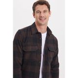 TUDORS Slim Fit Uzun Kollu Kapaklı Çift Cepli Kareli Kışlık Oduncu Gömlek, M, DR250022, Koyu Kahve-Siyah, Erkek