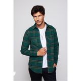 TUDORS Slim Fit Uzun Kollu Kareli Çift Cepli Kışlık Oduncu Gömlek, S, DR240012-2013, Yeşil Kareli, Erkek