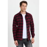 TUDORS Slim Fit Uzun Kollu Kareli Gömlek Siyah-Bordo, L, DR250021, Siyah-Bordo, Erkek