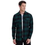 TUDORS Slim Fit Uzun Kollu Kareli Kışlık Oduncu Gömlek, L, DR250022-2447, Yeşil-Lacivert, Erkek