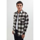 TUDORS Slim Fit Uzun Kollu Kareli Kışlık Oduncu Gömlek, L, DR250022, Kahve-Ekru, Erkek