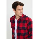 TUDORS Slim Fit Uzun Kollu Kareli Kışlık Oduncu Gömlek, L, DR250022, Kırmızı-Lacivert, Erkek