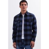 TUDORS Slim Fit Uzun Kollu Kareli Kışlık Oduncu Gömlek, M, DR250022, İndigo-Siyah, Erkek