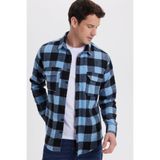 TUDORS Slim Fit Uzun Kollu Kareli Kışlık Oduncu Gömlek, M, DR250022, Mavi-Siyah, Erkek