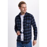 TUDORS Slim Fit Uzun Kollu Kareli Oduncu Gömlek, L, DR250021, İndigo-Siyah, Erkek