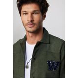 Tudors Slim Fit Uzun Kollu Kaşe Çıtçıtlı Armalı Düz Kışlık Oduncu Haki Erkek Gömlek