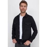 TUDORS Slim Fit Uzun Kollu Kışlık Oduncu Çift Cep Kapaklı Gömlek, L, DR230012-175, Siyah, Erkek