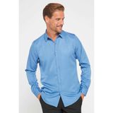 Tudors Slim Fit Uzun Kollu Kolay Ütü Teri Emen Nefes Alan Doku Kravatlık Dört Mevsim Indigo Erkek Gömlek