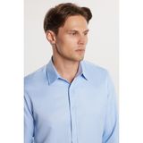 Tudors Slim Fit Uzun Kollu Kolay Ütü Teri Emen Nefes Alan Doku Kravatlık Dört Mevsim Mavi Erkek Gömlek - 2XL