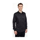 Tudors Slim Fit Uzun Kollu Kolay Ütü Teri Emen Nefes Alan Doku Kravatlık Dört Mevsim Siyah Erkek Gömlek