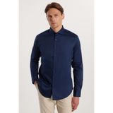 TUDORS Slim Fit Uzun Kollu Koton Saten Premium Gömlek, XL, DR220025-LC2, Lacivert, Erkek