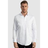 Tudors Slim Fit Uzun Kollu Likralı Düz Pamuk Saten Erkek Beyaz Gömlek - XL