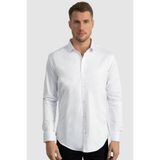 Tudors Slim Fit Uzun Kollu Likralı Düz Pamuk Saten Erkek Beyaz Gömlek