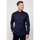 Tudors Slim Fit Uzun Kollu Likralı Düz Pamuk Saten Erkek Lacivert Gömlek - XL
