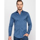 Tudors Slim Fit Uzun Kollu Likralı Düz Pamuk Saten Erkek Mavi Gömlek - 2XL