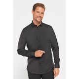 Tudors Slim Fit Uzun Kollu Likralı Düz Pamuk Saten Erkek Siyah Gömlek - 2XL