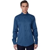 TUDORS Slim Fit Uzun Kollu Likralı Düz Pamuk Saten Gömlek, L, DR200135-305, Mavi, Erkek