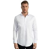 TUDORS Slim Fit Uzun Kollu Likralı Düz Pamuk Saten Gömlek, L, DR200135-316, Beyaz, Erkek