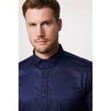 TUDORS Slim Fit Uzun Kollu Likralı Düz Pamuk Saten Gömlek, L, DR200135-318, Lacivert, Erkek