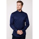 TUDORS Slim Fit Uzun Kollu Likralı Düz Pamuk Saten Gömlek, L, DR200135-319, Lacivert, Erkek