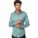 TUDORS Slim Fit Uzun Kollu Likralı Düz Pamuk Saten Gömlek, M, DR200135-321, Yeşil, Erkek