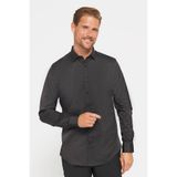 TUDORS Slim Fit Uzun Kollu Likralı Düz Pamuk Saten Gömlek, S, DR200135-309, Siyah, Erkek