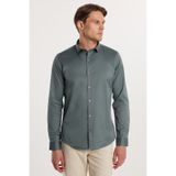TUDORS Slim Fit Uzun Kollu Likralı Düz Pamuk Saten Petrol Yeşil Gömlek, L, DR200135-303, Petrol Yeşil, Erkek